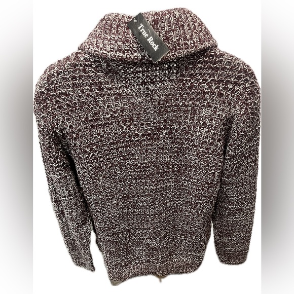 True Rock NWT Large Knit Cardigan Sweater Dark Red Burgundy White Button Down - Picture 3 of 7